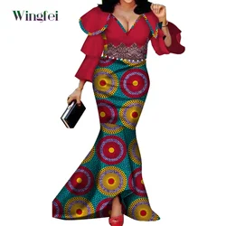 African Dresses for Women Elegant Ankara Fashion Print Dashiki Party Dresess Evening Gowns Long Sleeve Nigerian Dresses Wy3258
