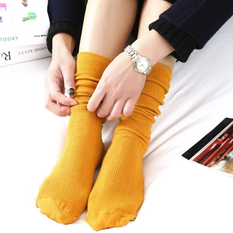

Solid Yellow Women's Socks for Women Middle Tubes Kawaii Cotton Black Red Khaki Feminino Girls Cute Stockings 2024 Winter Autumn