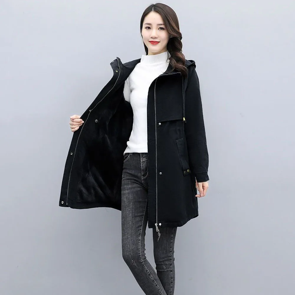 Temperament In The Long Hooded Waist Windproof School To Overcome Women's 20244 Winter Fashion Warm Loose Cotton-Padded Clothes.