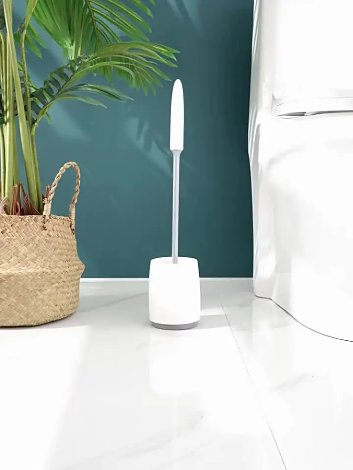 طقم فرشاة مرحاض إبداعي مع حامل - شعيرات نايلون/سيليكون، أدوات تنظيف الحمام مع حامل قائم