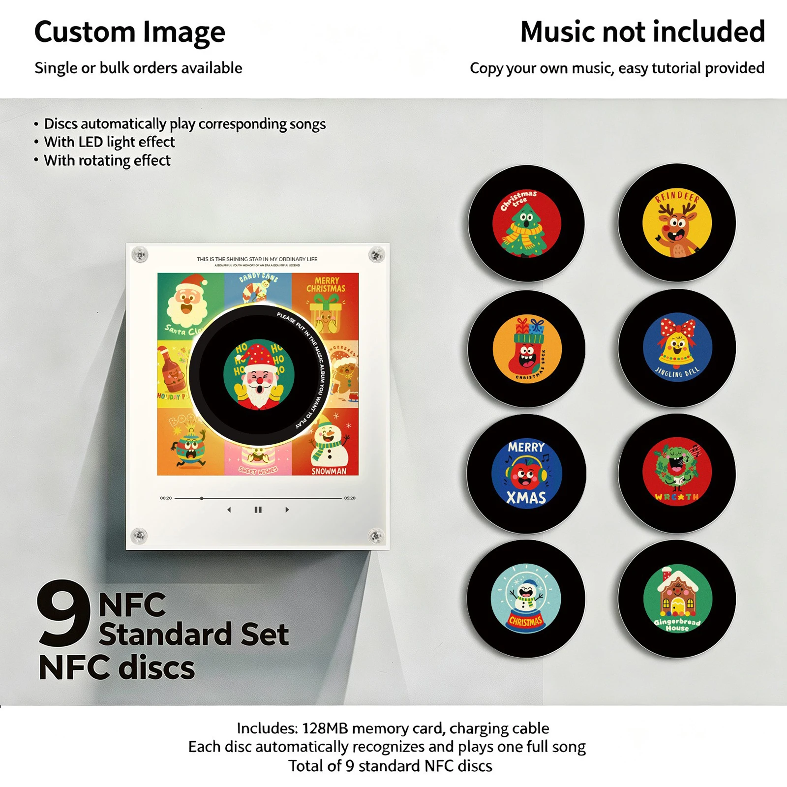 Acrylic NFC Fridge Magnet Mini Record Player LED Night Light 600mAh Rechargeable Music Decor