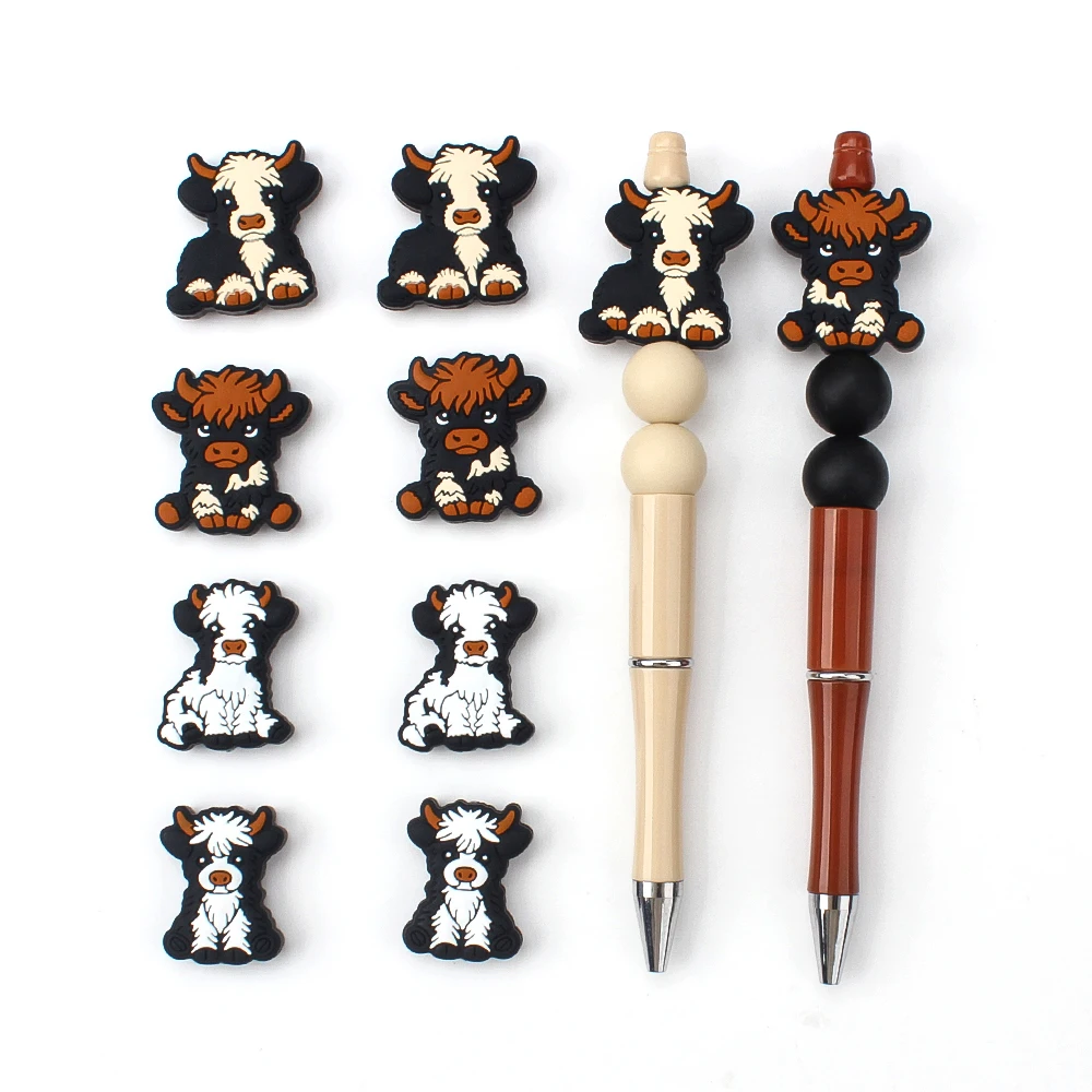 5/10pcs Cow Silicone Beads Highland Cow Animals Focal Beads For Pen Caps Keychains Necklaces Jewelry Bracelets Crafting