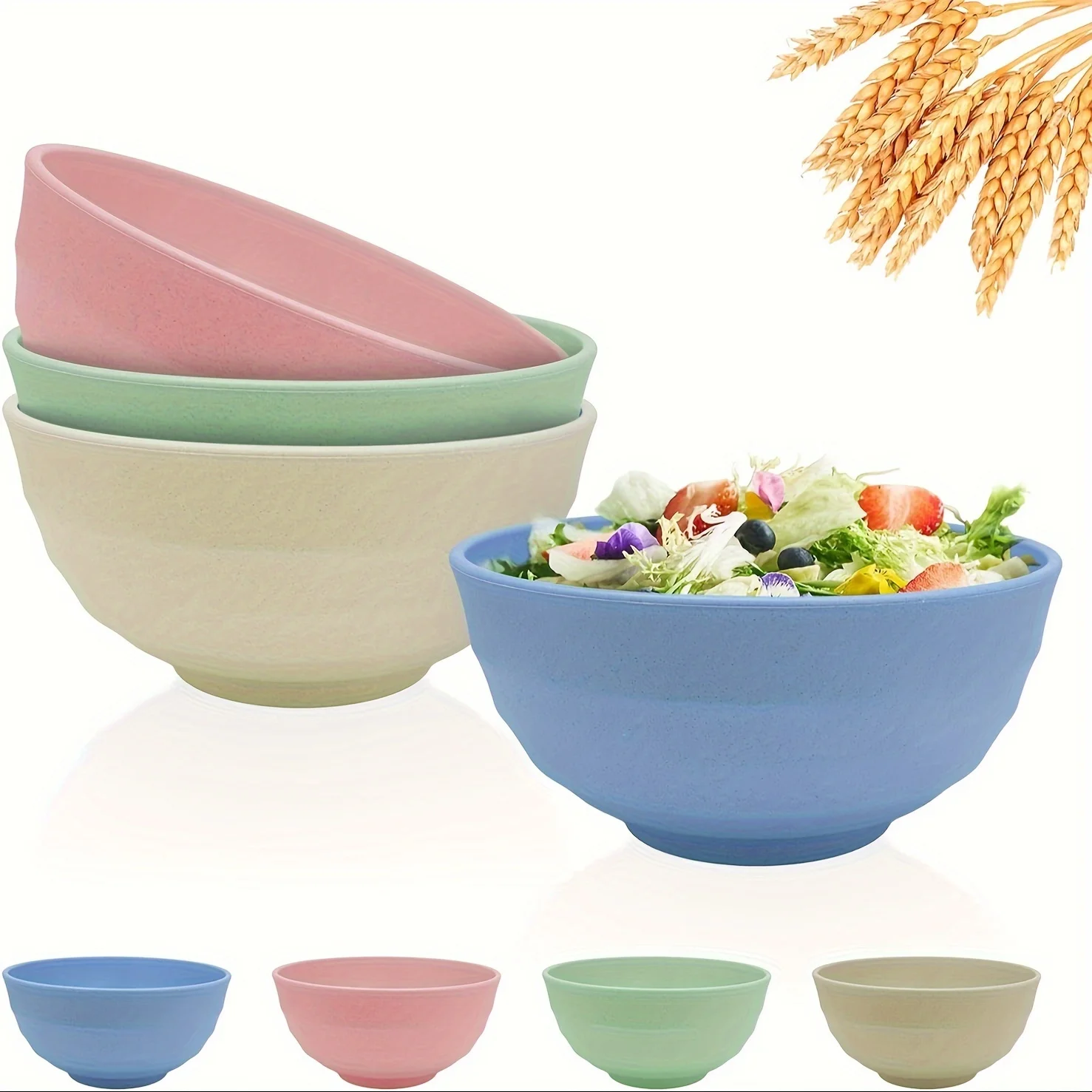 

4Pcs Unbreakable Reusable Cereal Bowls Wheat Straw Bowls Lightweight Rice Bowl Sets For Noodle Soup Snack Salad Fruit Salad bowl