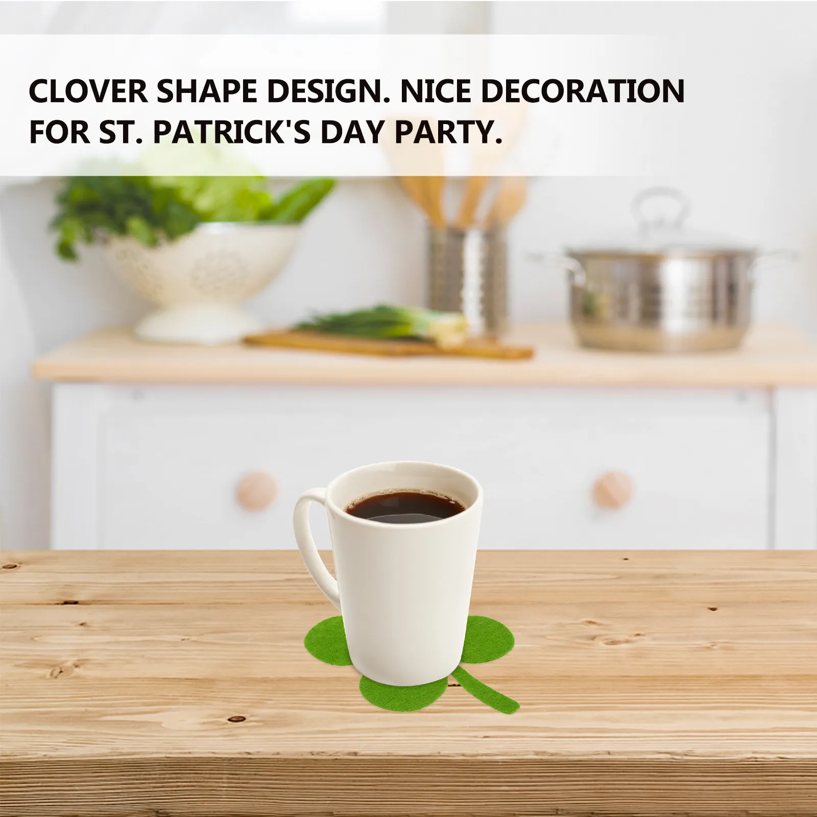 

12Pcs Four Leaf Clover Coasters Cloth Cup Pads Home Placemat Table Protector Green Party Decoration Clover Cups Pads