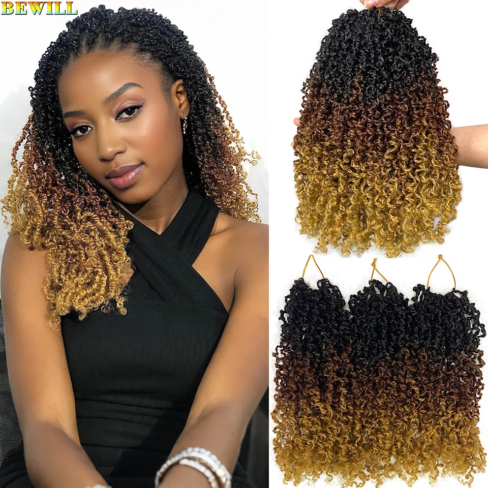 

Волосы Yanky Twists Вязаные крючком 8 12 дюймов 3 тона Ombre Коричневые пушистые весенние волосы Mini Twist Passion Twist для плетения синтетических волос
