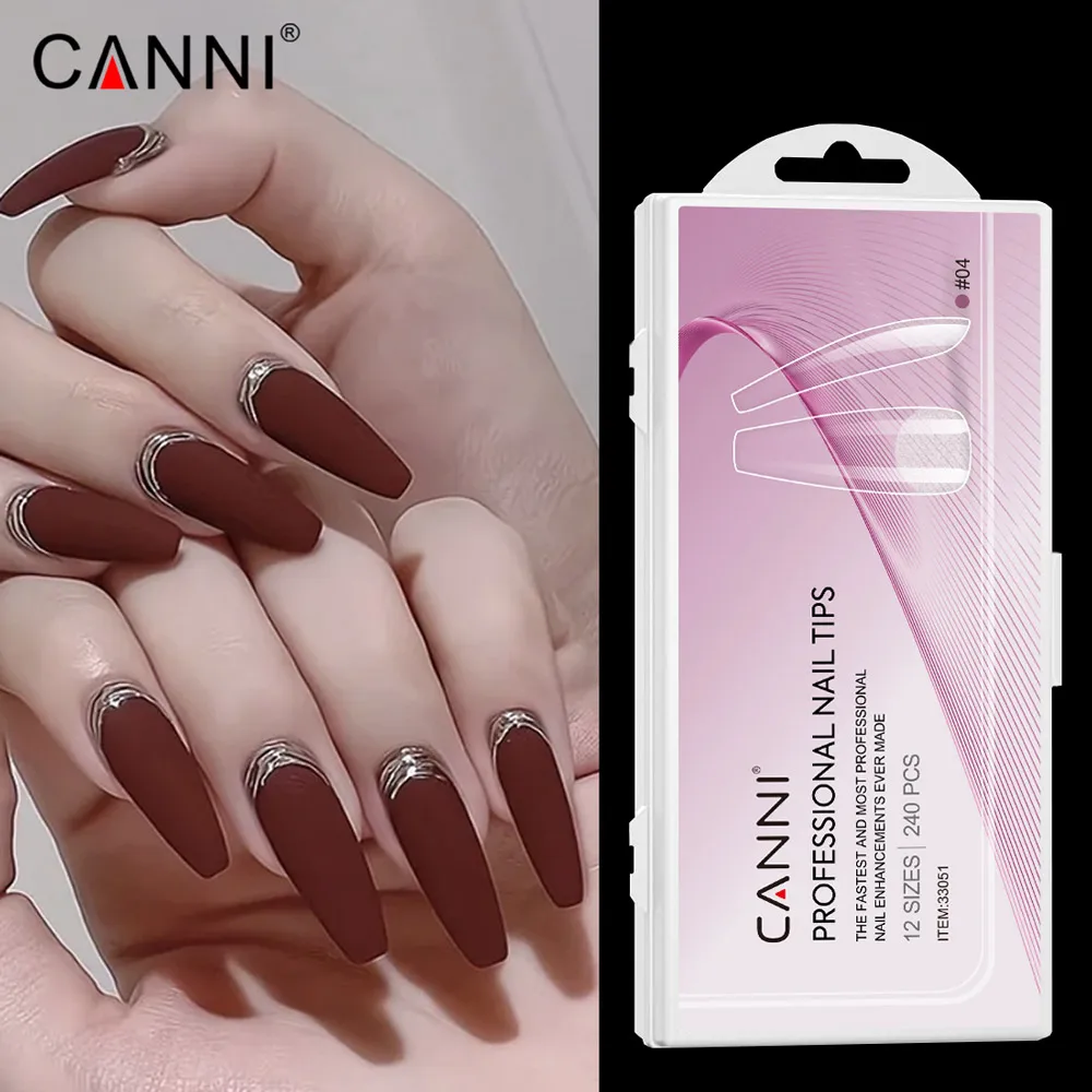 

240pcs CANNI Press on Fake Tip Nail Accessories Nails Semi-Matte Almond Coffin Acrylic Square False Nail Tip HEMA FREE Nail Glue