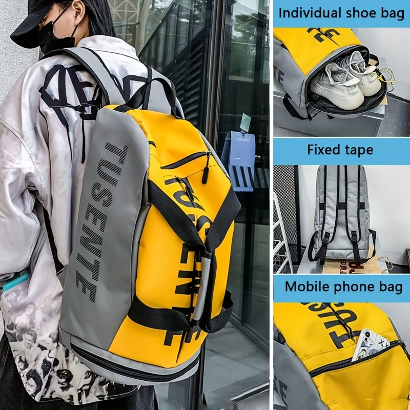 Large Capacity Sport Gym Bag For Men Women, Waterproof Multi-Functional Fitness Backpack, Business Travel Bag With Shoes Pouch F