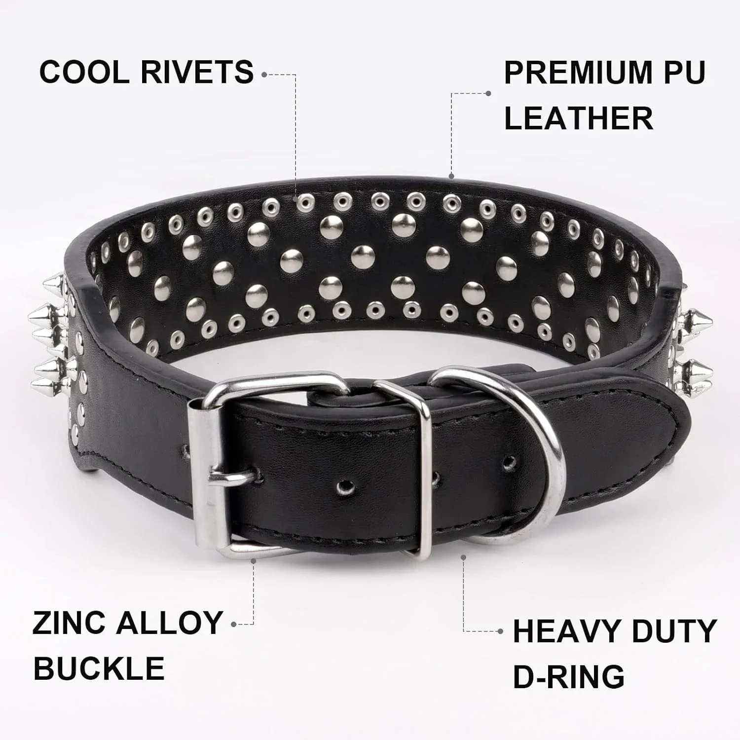 Skull Spiked Studded Leather Dog Collar For Medium Large Dogs Bulldog Adjustable Anti-Bite Neck Strap Collars Leash Accessories