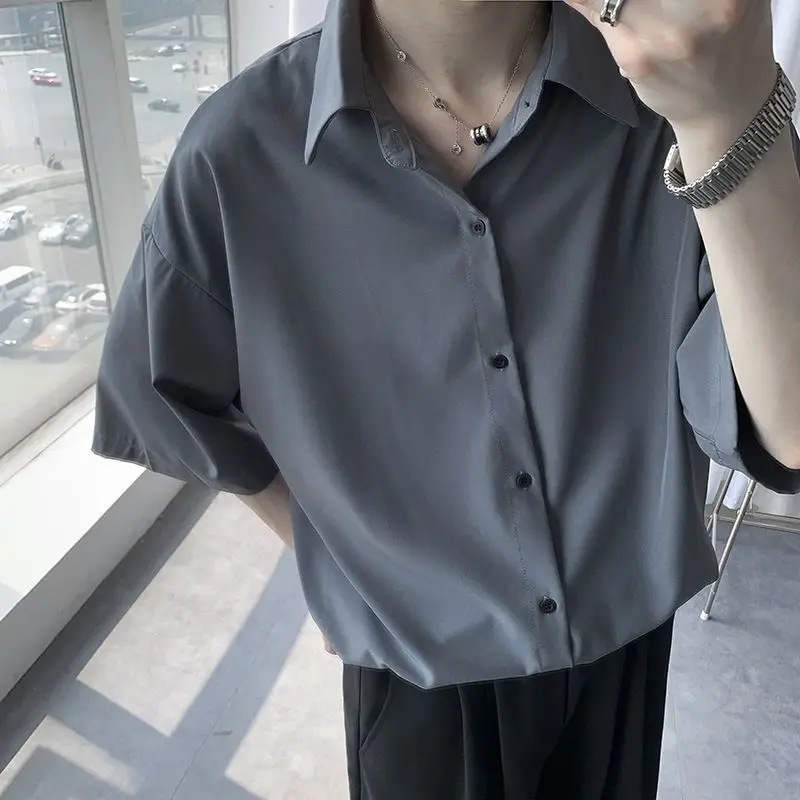 Ice Silk Shirt Men's Short-sleeved Design Niche Summer Thin Style Puffy Shirt Loose Casual Shirt Top