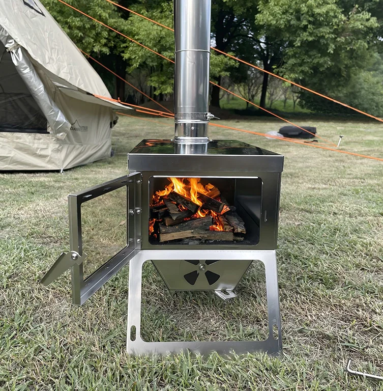 DANCHEL OUTDOOR S7C Tent Stove Foldable Stainless Steel Wood Burning Stove with Extensible Burner Chimney for Camping Hiking