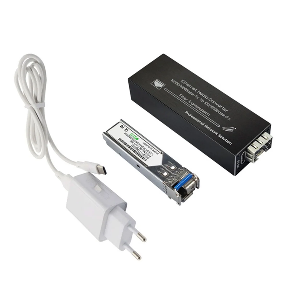 

Mini Gigabit Fiber Media Converter 1000Mbps Ethernet with 1310nm Single Mode 20km SFP Module and Type-C Input EU PLUG