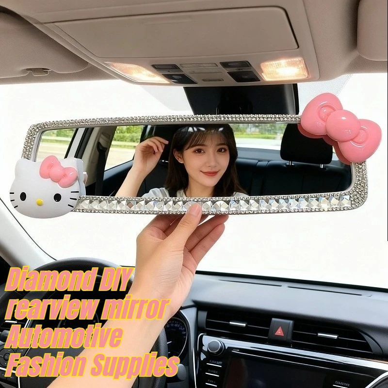 

Автомобильное зеркало заднего вида «Hello Kitty», «сделай сам», модное зеркало ручной работы с бриллиантами, трендовое декоративное атмосферное зеркало, любимый подарок для девочек