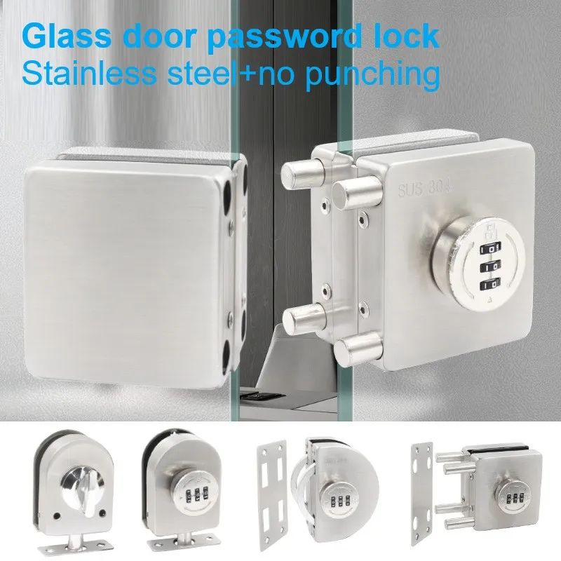 Frameless Glass Door Lock Single/double Door Keyless Password Lock Store Sliding Door Lock Non Punching Office Gate Locks