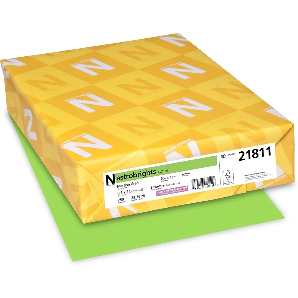 

Colored Cardstock, 8.5” x 11”, 65 lb/176 GSM, Martian Green, 250 Sheets
