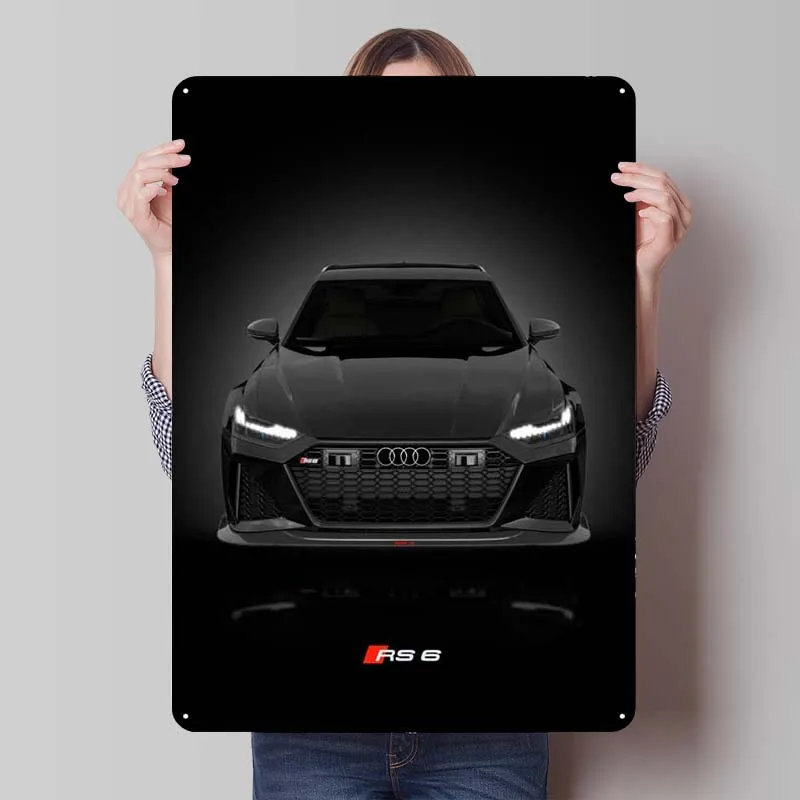 Audi 2021 RS6 Avant Art Tinplate Sign Cars Poster Bathroom Decoration Metal Sign for Garage Wall Art Decoration Vintage Decor