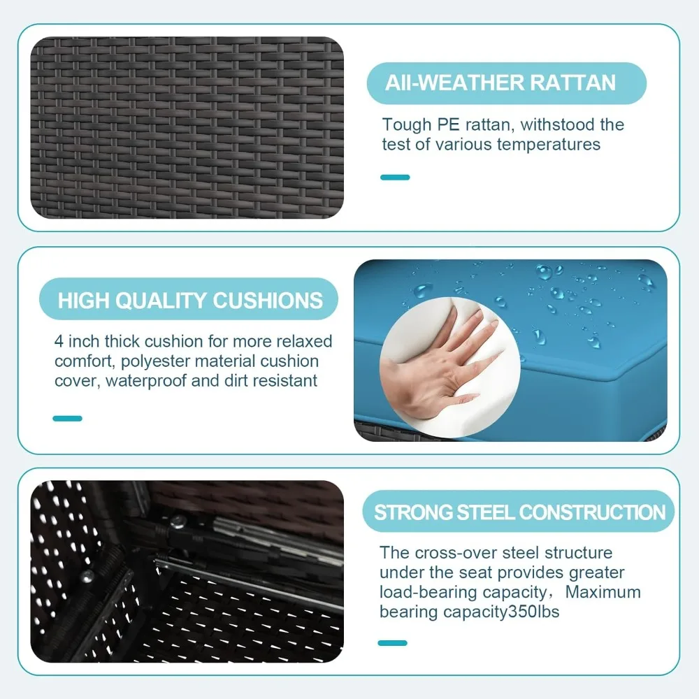 Divano componibile in rattan per conversazioni all'aperto, set di mobili da giardino, con vimini e cuscini per giardino e cortile,