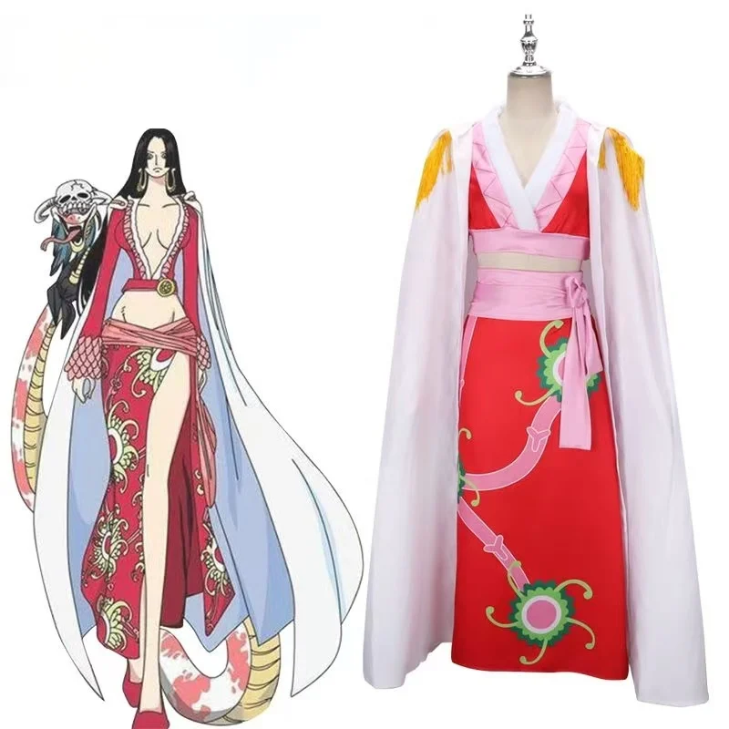 

Boa Hancock Cosplay Costume Women Red Cheongsam Dress With White Cloak Halloween Carnival Party Comic Con Role Play Outfit