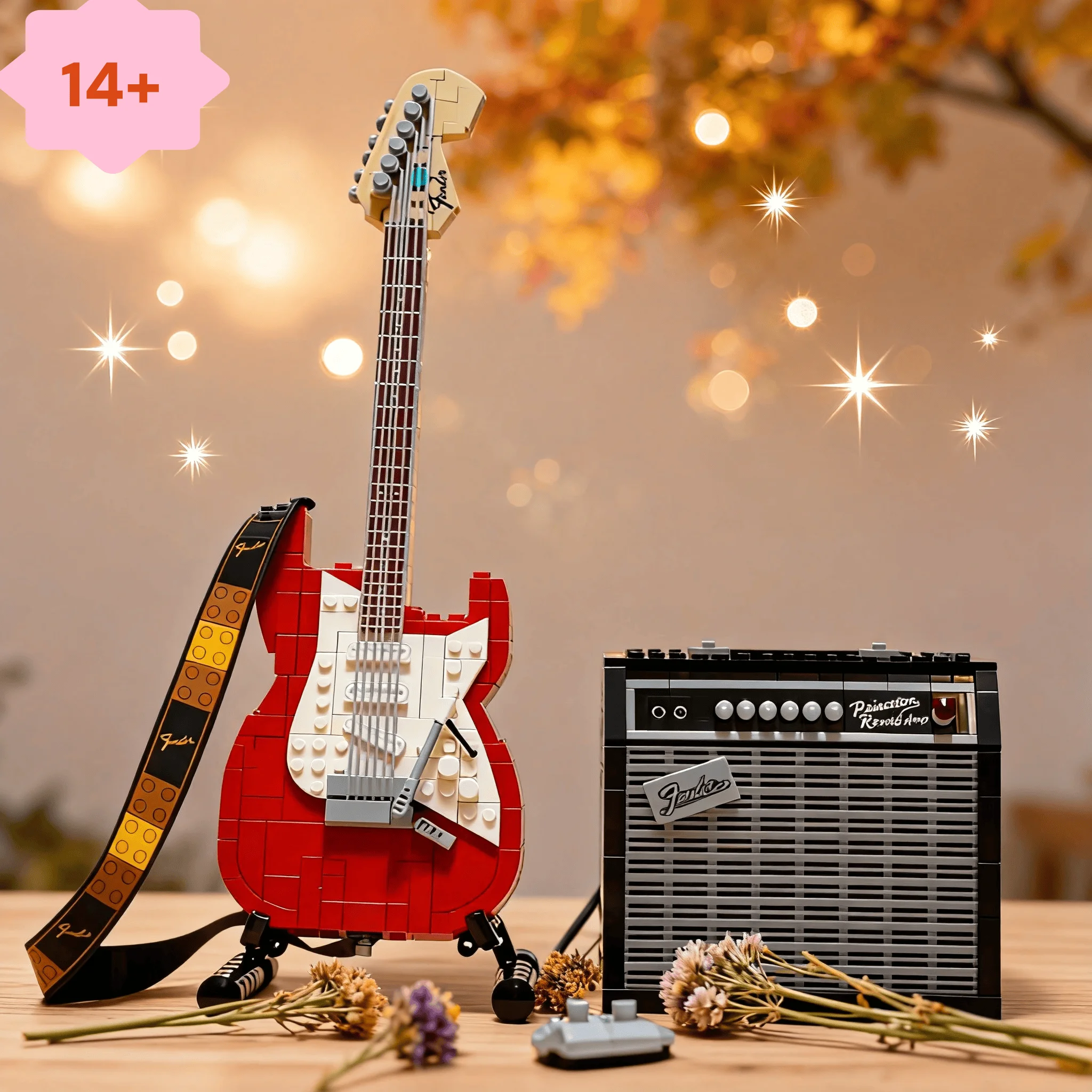

Home decoration creative 1074pcs red and gray guitar building blocks assembly 2026newMOC brick toy gift for adult gift