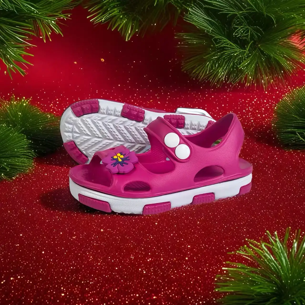 Girls' Cute Fashion Sandals Breathable EVA Material Lightweight Toddler & Infant Outdoor Shoes Hollow Floral Design Round Top