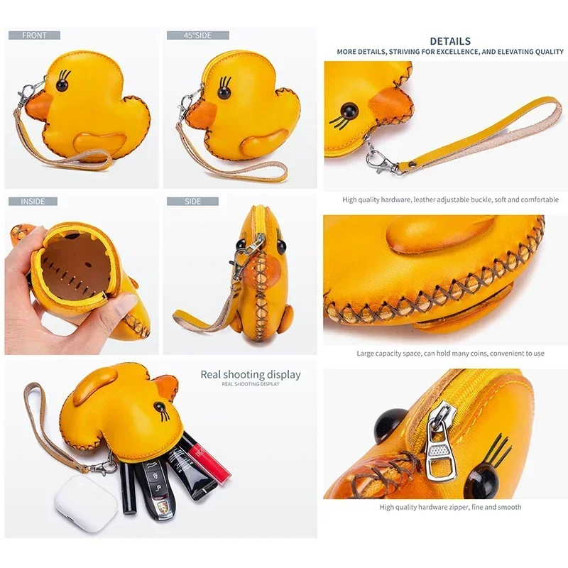 Cow Leather Cute Chicken Shaped Coin Purse Girls Woman Student Mini Creative Wallet Children Gifts Wrist Money Bag Key Bag