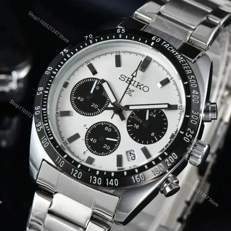 Original Seiko SSC813P1 Panda Three Eyes Series Men Watches Top Brand Needle Dial Calendar Popularity Stainless Steel Watch
