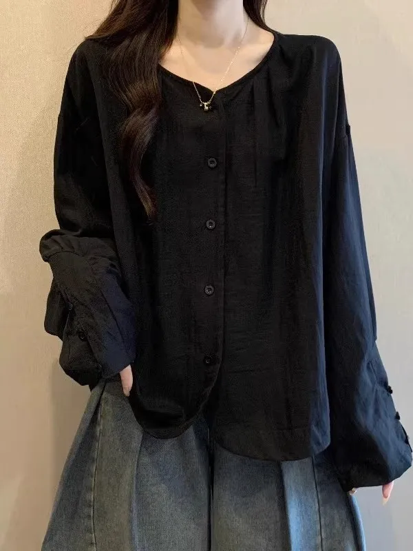 

Ele Bla Long Sve Women's irt Loose Tummy Covering Casual Sle plus Size Spring Early 2026 Faion Top