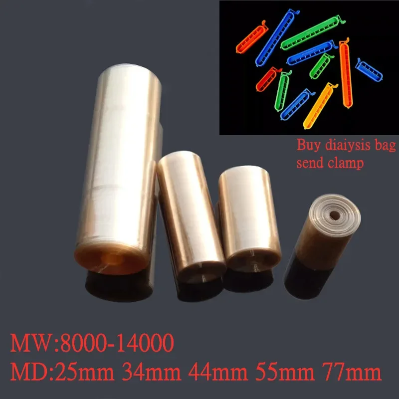 1 or 5 Meters Laboratory MW8000-14000 Regenerated Cellulose Dialysis Bag Tubing MD25/34/44/55/77mm RC Dialysis Tube