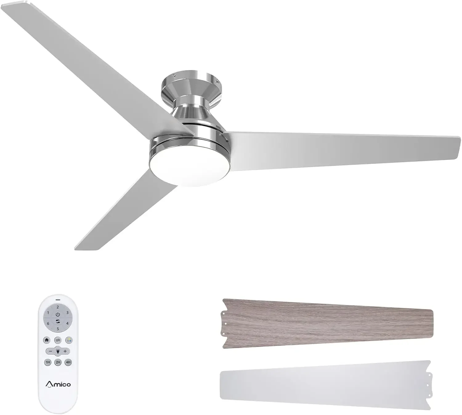 Ceiling Fans with Lights, 52 inch Low Profile Ceiling Fan with Light and Remote Control, Flush Mount, Reversible, 3CCT, Dimmable