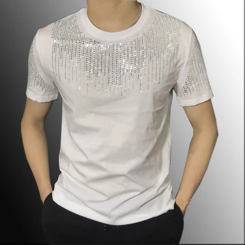 High Quality Summer Slim Fit T-Shirts Tee Shirt Homme Diamond Tassel Social Club Outfits T Shirt Men Short Sleeve Streetwear Men