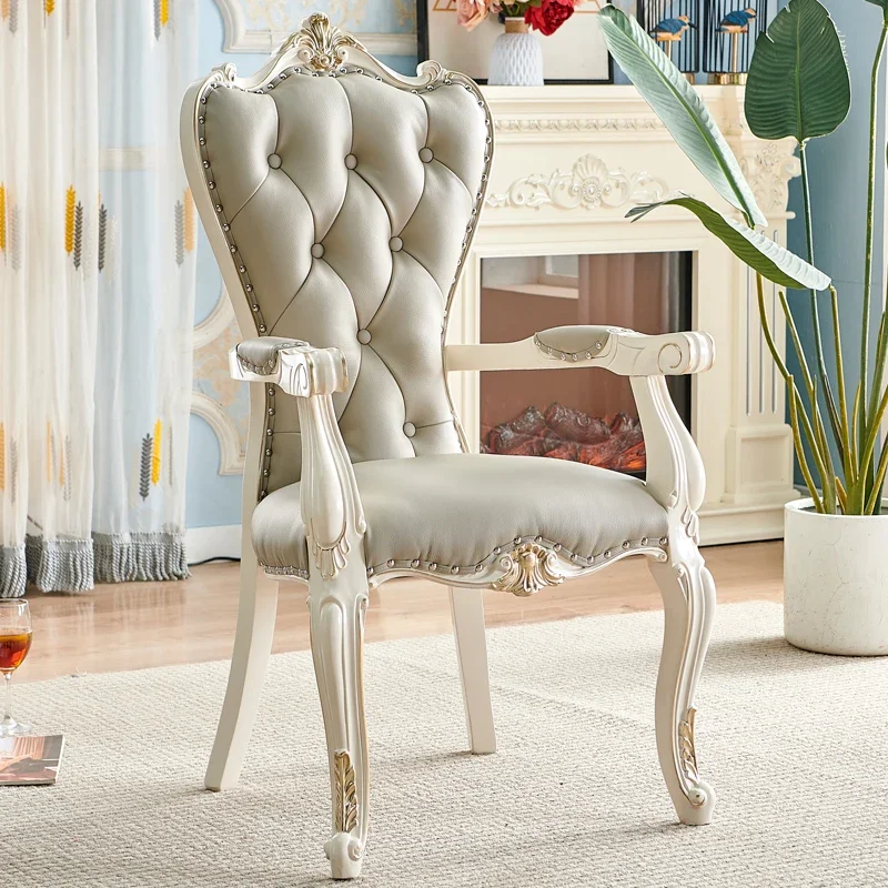 European Solid Wood Chair Princess Desk Chair Leather American Simple Home Backrest Comfortable Dining Chair Armchair view 4