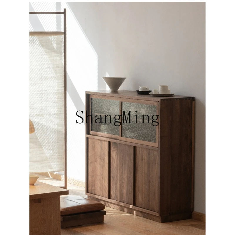 SM household living room simple tea cabinet, solid wood tea cabinet living room log new Chinese style