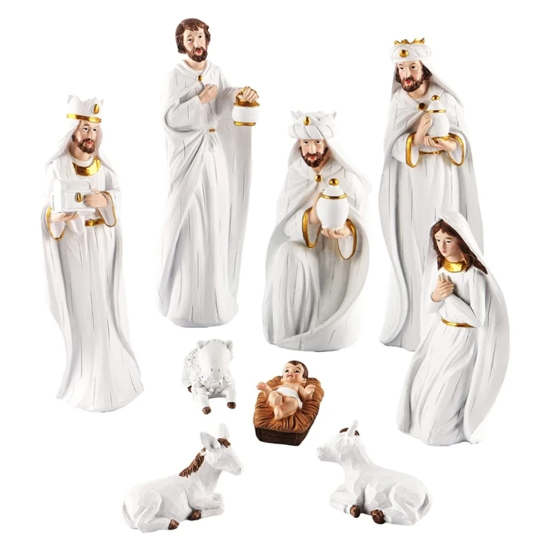 Jesus Nativity Scene Statue Christmas Manger Decorations Set Resin Wisemen Figurines for Home Holiday Church Decor