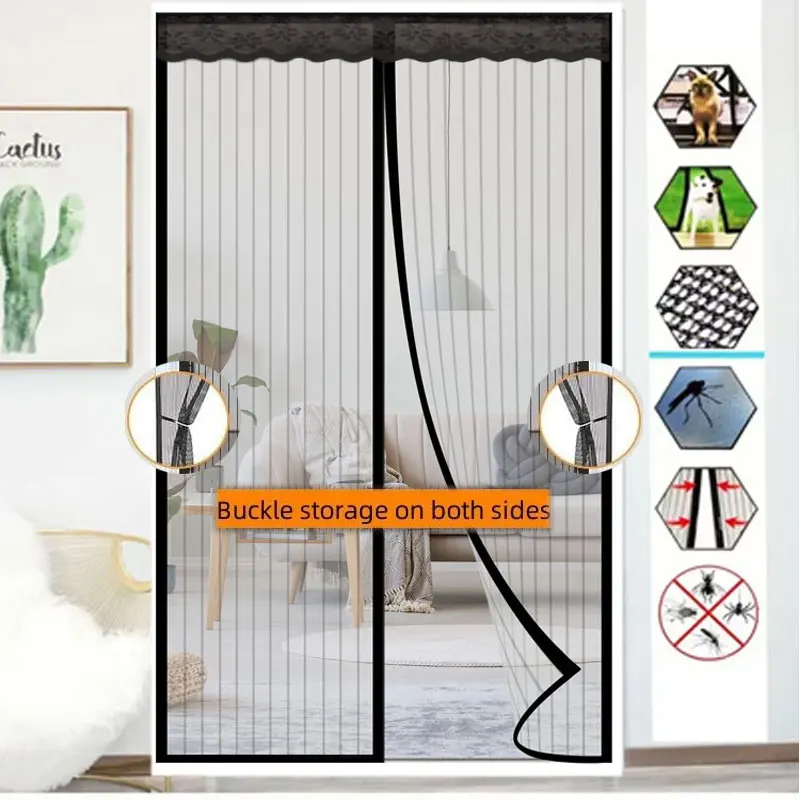 High Quality Mosquito Proof Curtain, Heavy-Duty Magnetic Screen Door, Mute Striped Door Curtain Bedroom Ventilation in Summer