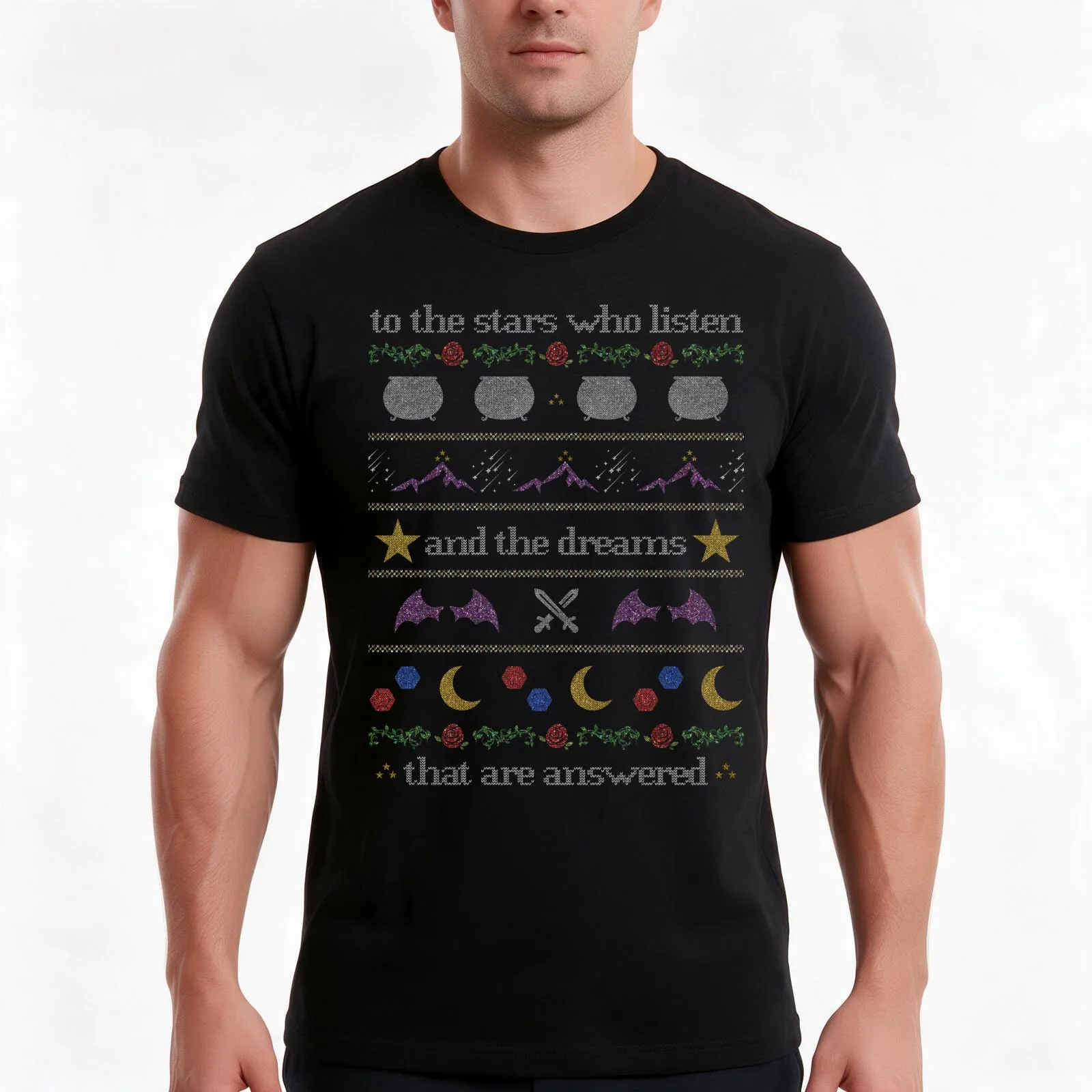 ACOTAR Sweater Glitter T-Shirt, Summer Casual Cotton Tee, Oversized Streetwear Tops, Vintage Graphic Print, Unisex Men Women