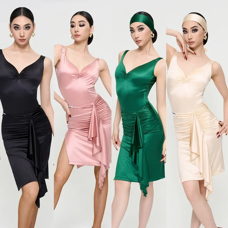 

Fashion Women'S Latin Dance Costume Silk Latin Top Ruffled Skirt Adults Samba Latin Dance Performance Clothing Stage Wear 12905
