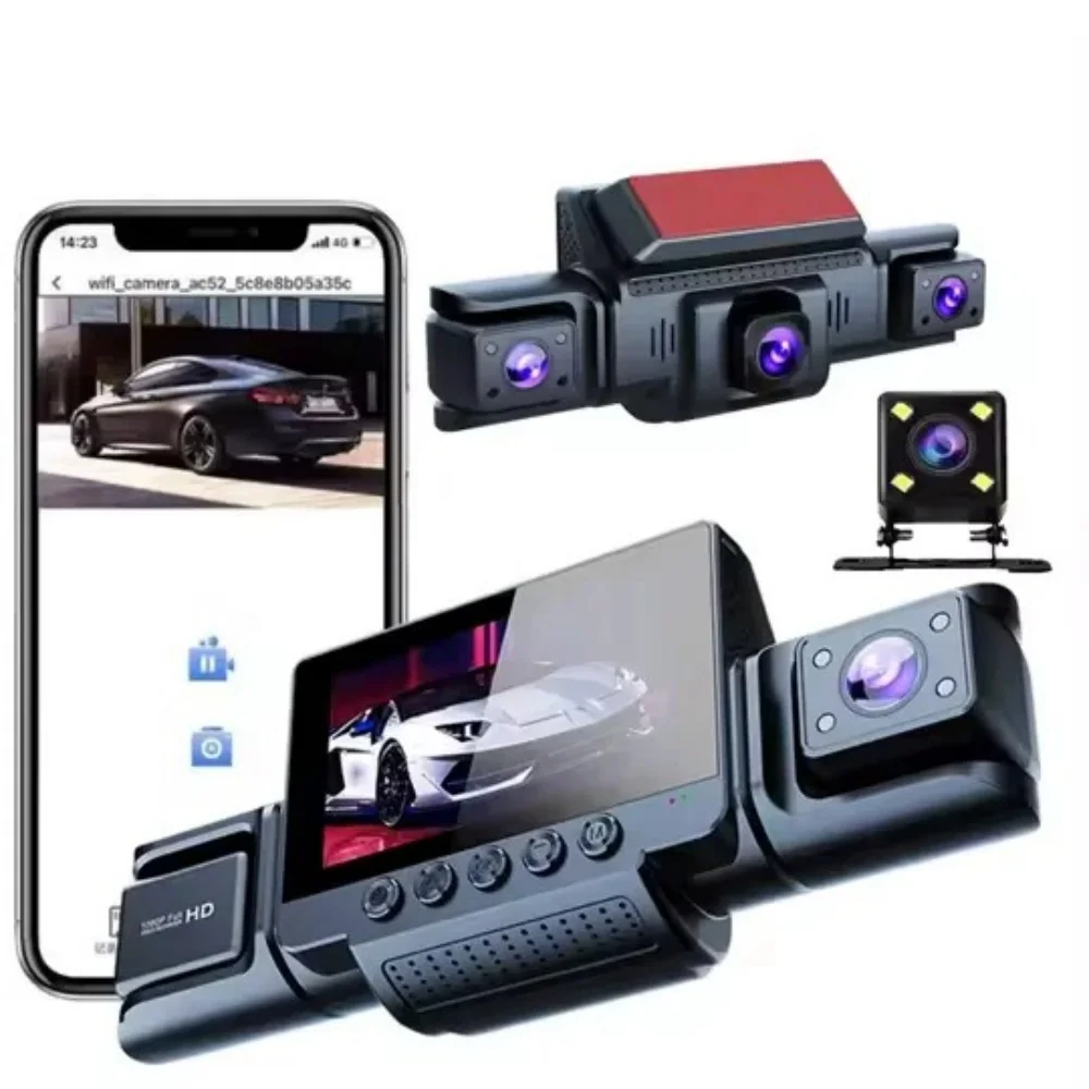 HONGTONG 4-Channel WiFi Car Dash Cam 1080P 360 Degree Black Box with Night Vision for Taxi Driving Recorder