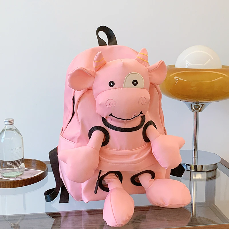 

Cartoon calf doll Backpack 2024 new large capacity cute nylon backpack for middle and high school students