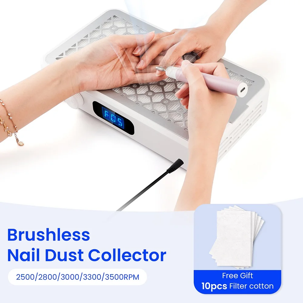 Professional Turbo Vacuum Cleaner Brushless Motor Turbo Nail Vacuum Cleaner Double Turbine Improve Nail Art Efficiency