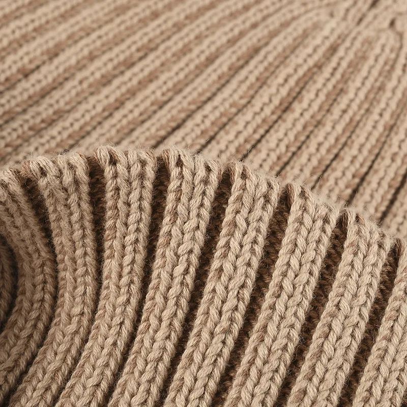 Cotton Cap Beanie Women Men Ribbed Knitted Hat Autumn Winter