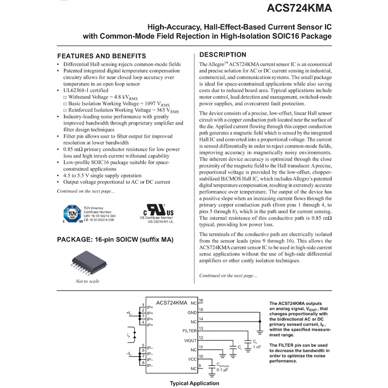 ACS724KMATR-50AB-T SOIC-16 ACS724T ACS724KMATR Hall-Effekt-Stromsensor Integrierter Schaltkreis – Detail 2