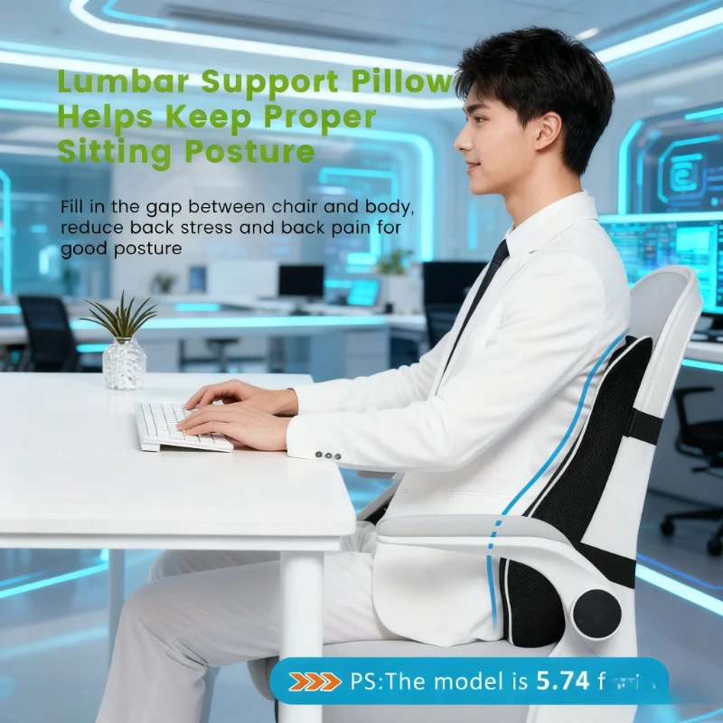 Car Seat Office Chair Back Lumbar Support Car Waist Rest Rebound Memory Foam Cushion Pad Back Lumbar Cushion for Car Driver