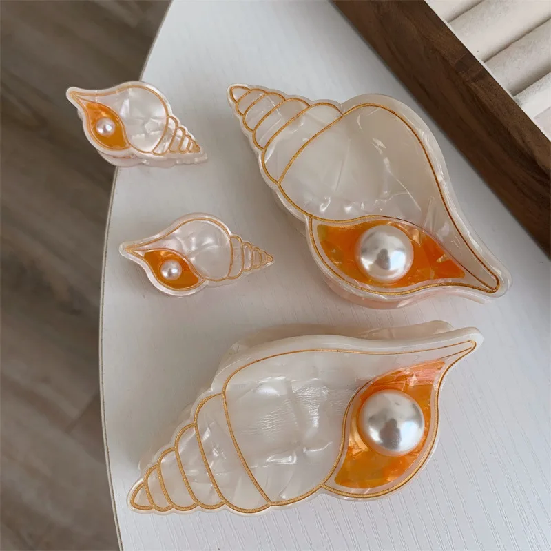 

Cartoon Sea Life Pearl Conch Hair Grab Clip Creative Color Hair Claw Back of Head Hairpin Clip Shark Hair Accessories for Women