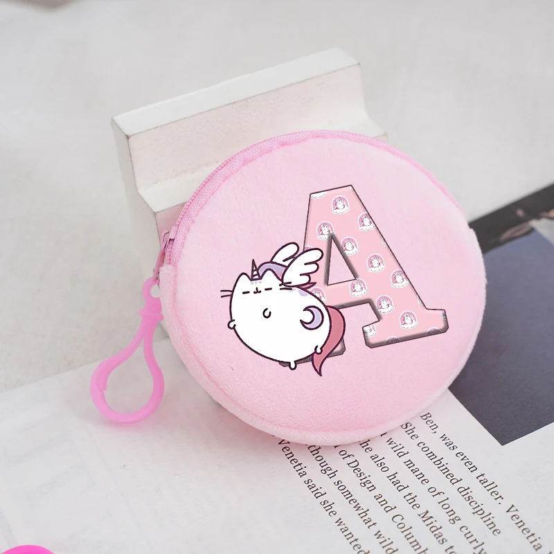 Pusheen Round Coin Purses Anime Fat Cats Printed Letter Wallets Children Mini Zipper Storage Bags Key Pouch Bag Boys Girls Gift