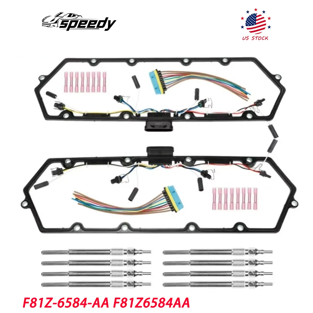 

F81Z-6584-AA F81Z6584AA Прокладки крышки клапана с комплектом свечей накаливания жгута для Ford 7.3L Powerstroke 1999-2003 годов F4TZ-12A342-BA