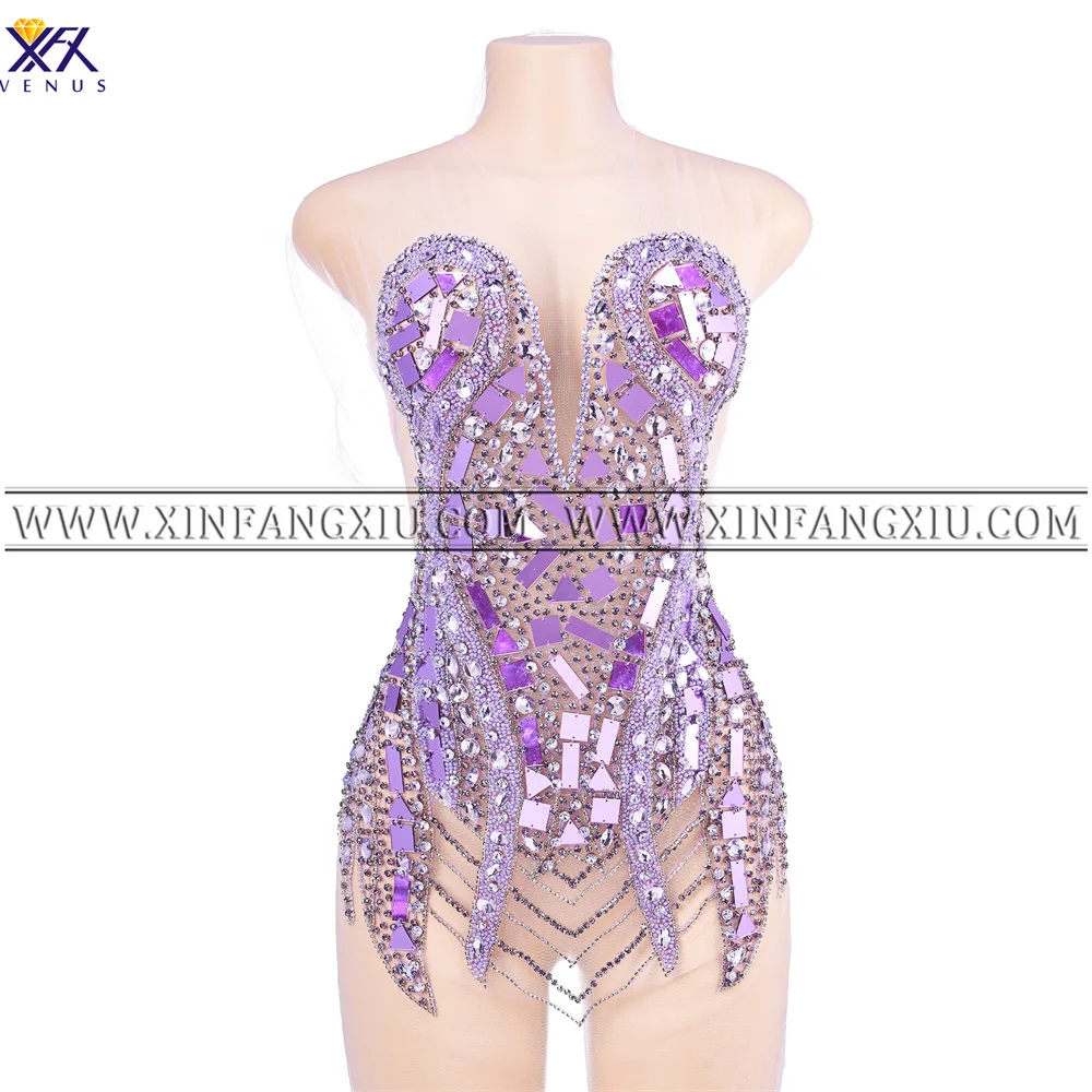 XFX VENUS (1 pezzo) viola lusso lavorato a mano all'uncinetto argento cristallo vetro strass corpetto applique festa abito da ballo accessorio ferro su