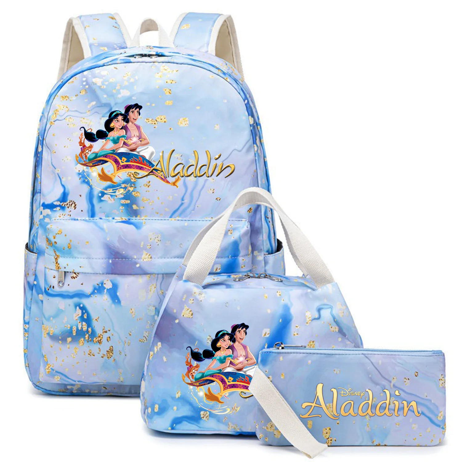 3 pezzi Aladdin Jasmine Princess Kids zaino capacità zaini per studenti doppia borsa a tracolla Pen Lunch Bags Bookbag Laptop Sets