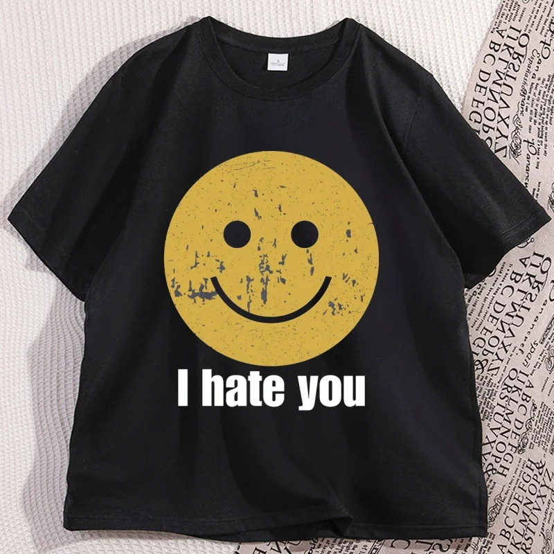 

I Hate You Smiley Face T Shirt Funny Graphic T-Shirts Unisex Cotton Short Sleeve Round Neck Tshirts Y2k Clothes Streetwear