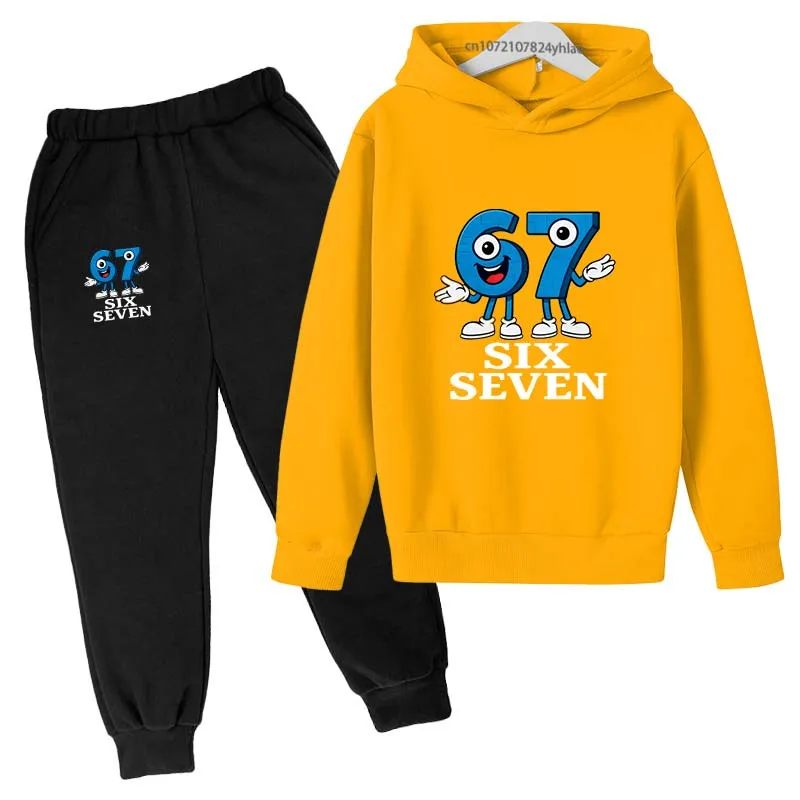 Lustiger Cartoon-Druck mit den Zahlen 6 und 7, Kinder-Freizeitanzug für Frühling und Herbst, 2-teilig: Hoodie + Jogginghose, Trainingsanzug für Jungen und Mädchen von 2-13 Jahren – Detail 6