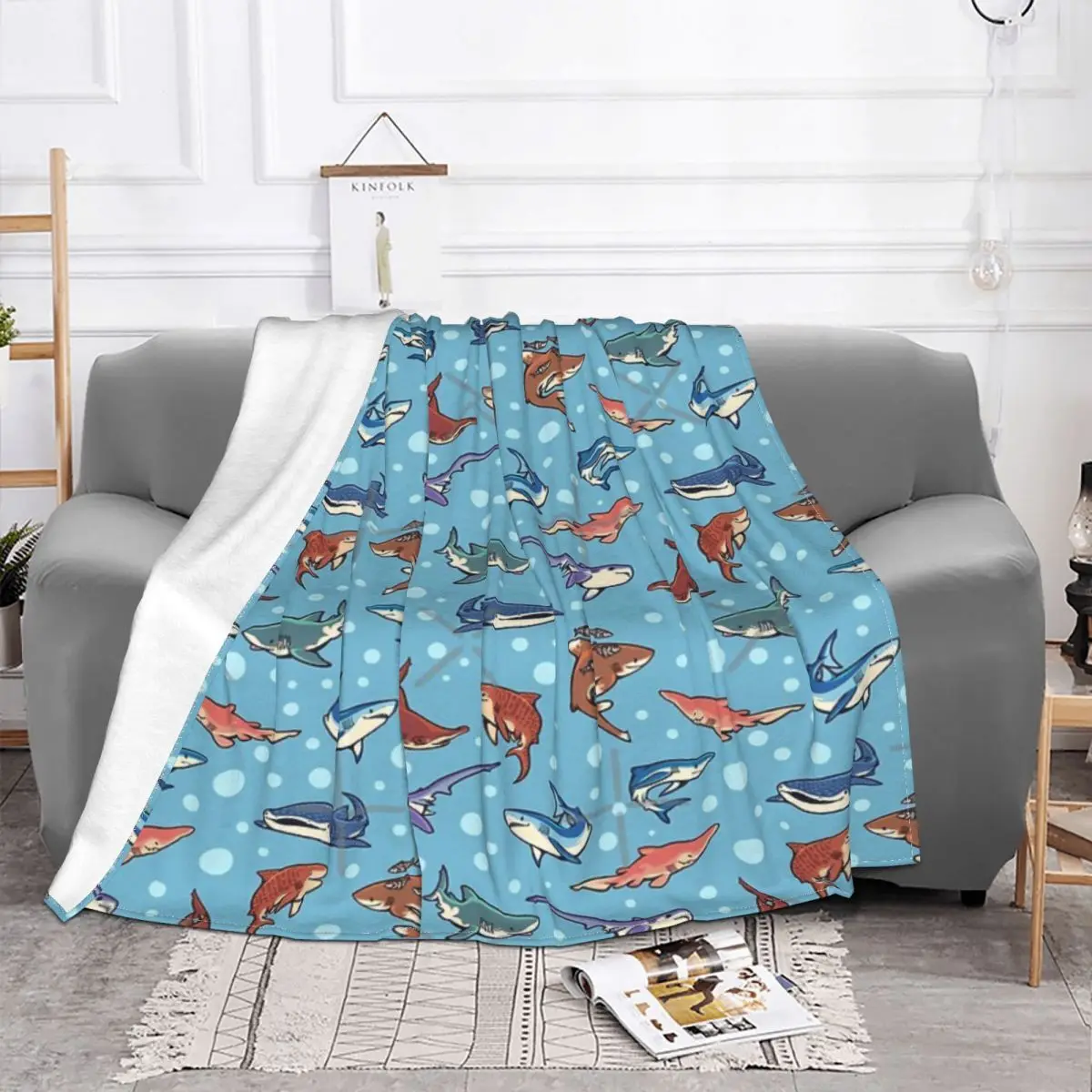 Sharks In The Light Blue Quilt Bed Blanket Couple Blankets Custom Blanket Personalized Throw Blanket