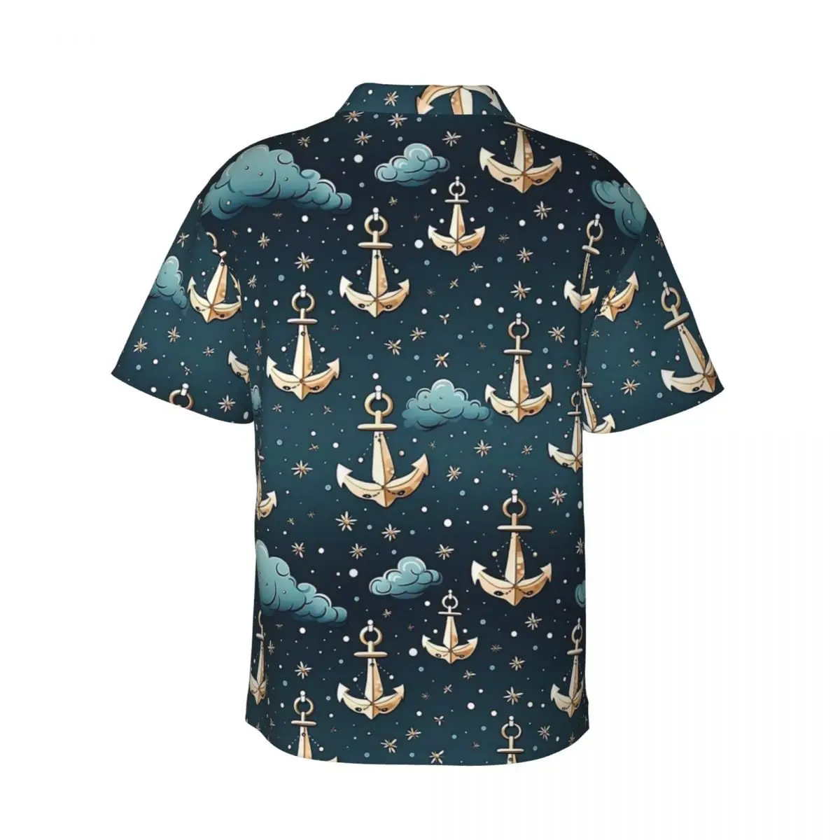 Nocne niebo ze złotą kotwicą koszula na co dzień fajne koszule hawajskie męskie z krótkim rękawem wakacje nadruk w stylu Harajuku bluzki oversize